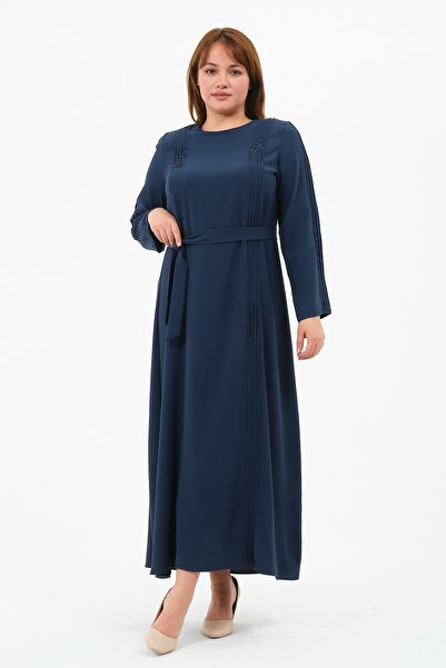 GLR&GYM CELİLE KADIN BÜYÜK BEDEN KREP KUMAŞ TAŞ DETAYLI ANNE ELBİSE