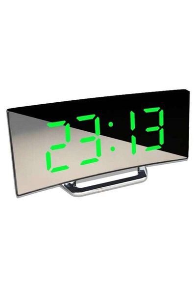 MACVI Ceas de masa tip oglinda Macvi® , model DT-6507, ecran LED curbat, afisare temperatura, Verde