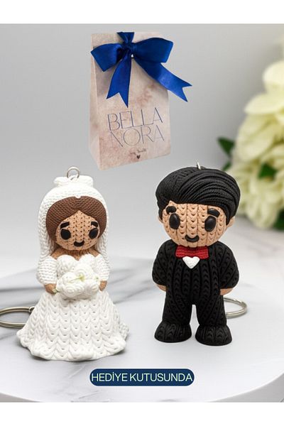 Bellanora Breloc tricotat din 2 piese Mireasa Mire Cadou de logodna pentru nunta Ornament pentru geanta Amigurumi in cutie cadou personalizata