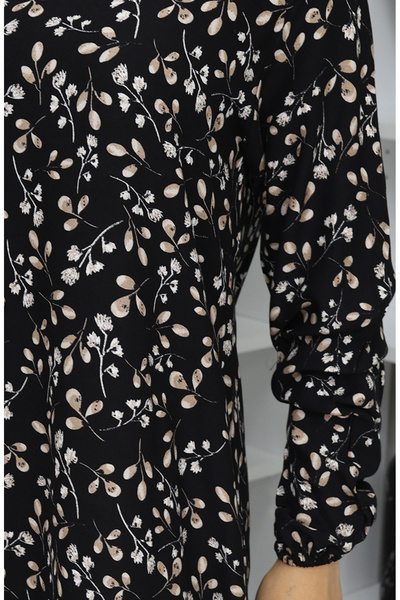 sefamerve Viskon Kumaş Desenli Elbise 0055-02 Siyah