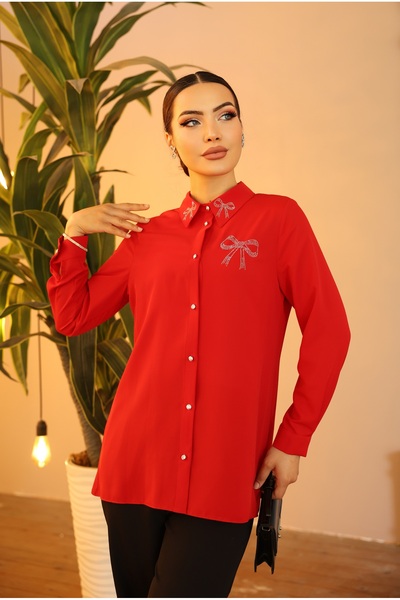 ZAHRA ELVİN KADIN KELEBEK TAŞ DETAYKI GÖMLEK