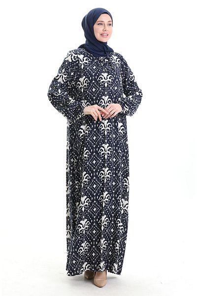 sefamerve Φόρεμα με τετράγωνο γιακά βισκόζης 994585D-02 Navy Blue