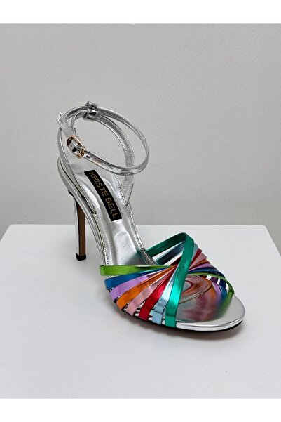 KRISTE BELL 08 RENGARENK GÜMÜŞ BİLEKTEN BAĞLAMA TOPUKLU SANDALET KADIN AYAKKABI