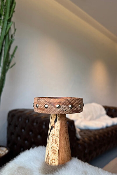 Ogia Concept روزي وعاء تقديم فضي بأرجل خشبية 9 سم (وعاء الوجبات الخفيفة - وعا...