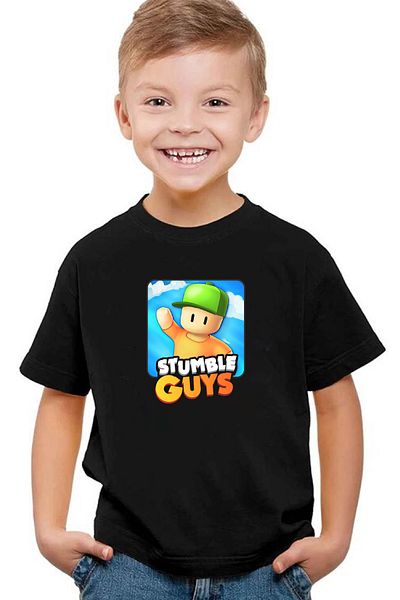 Store Stumble Guys Pattern Printed Children's Black and White Tshirt