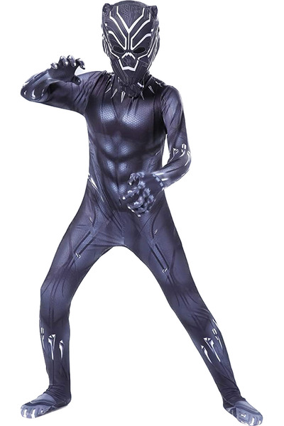 EvrikaUnity Costum copii Black Panther / Pantera Neagra, Marvel, Lycra, 6-7 a...