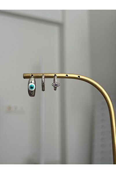 XUPING JEWELRY 18K 3’lü nazar boncuk detaylı çelik küpe paslanmaz kararmaz