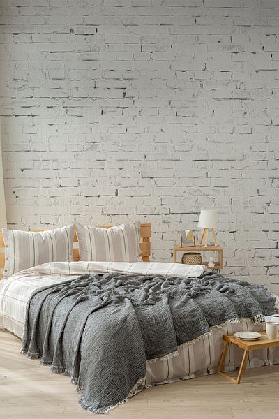 Berolige Easy Muslin Yarn Dye Double Bedspread Anthracite