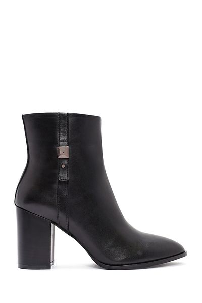 Derimod Women's Black Zippered Thick Heeled Leather Boots 24Wfd 163218