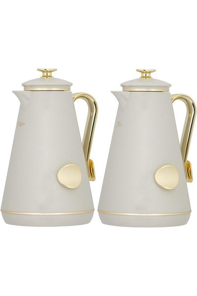 ALSAIF Coffee And Tea Vaccum Flask Set In Grey/gold / Leak-proof And Keeps Drinks Hot 1.0/1.0 Liter