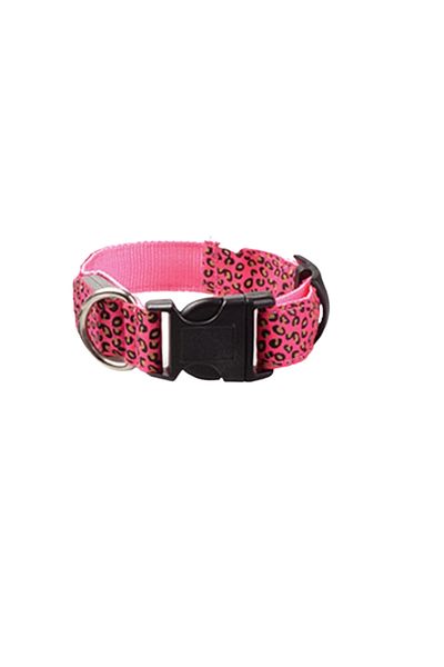 OEM LED collar for dogs and cats, leopard pattern, 36 cm, size S, pink