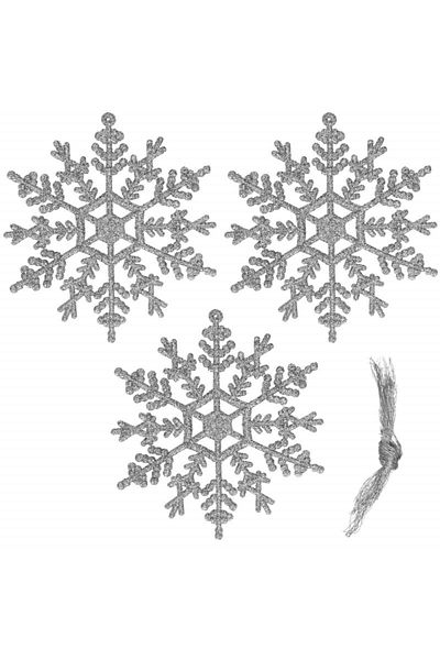 OEM Set of 3 decorative snowflakes, Plastic, Silver