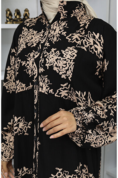 sefamerve Viskon Kumaş Yarım Düğmeli Elbise 2044-03 Siyah