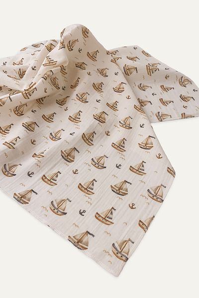 cekic kids 2 Layer Muslin Cover with Sailing Boat Pattern - 100% Cotton - 75X95 cm