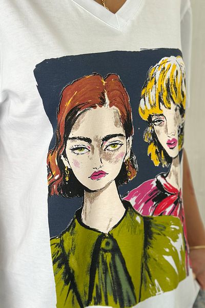 FEMELLE Tricou de damă cu decolteu în V imprimat 100% bumbac