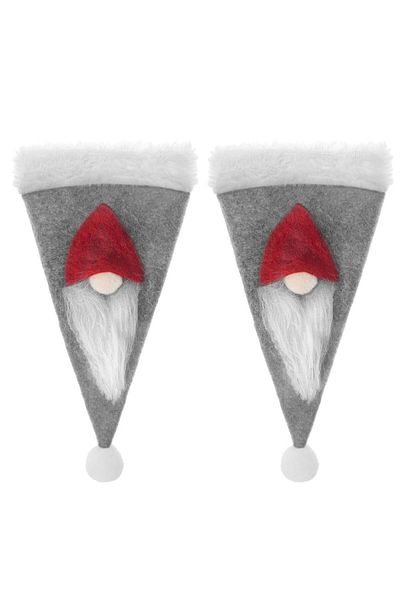 Springos Set of 2 Christmas Decorations for Cutlery, Elf Pattern, 18 X 10 Cm, Grey