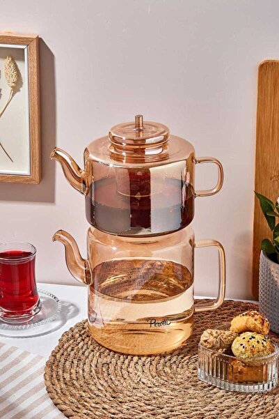 CENGİZ ÇEYİZ Amber Borosilikat Çaydanlık Takımı 1.1L+1.75L PER15951