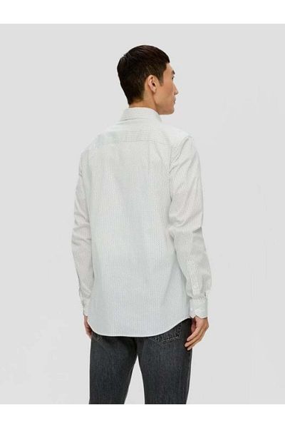 s.Oliver Men's Long-sleeved Shirt, Polka Dot Print, Slim Fit, White
