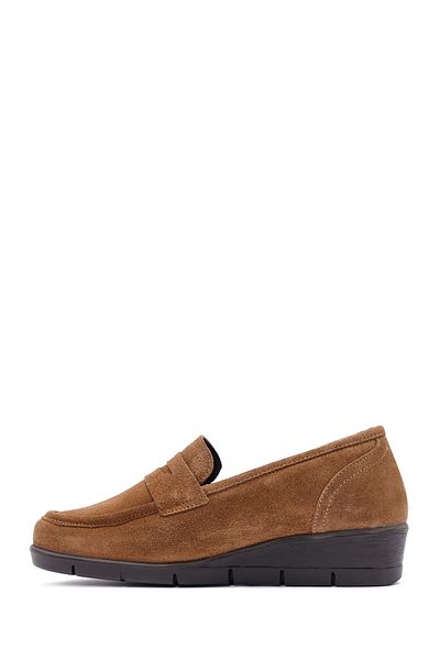 Derimod Women's Tan Wedge Heeled Suede Leather Comfort Loafer 24Wfd 236910
