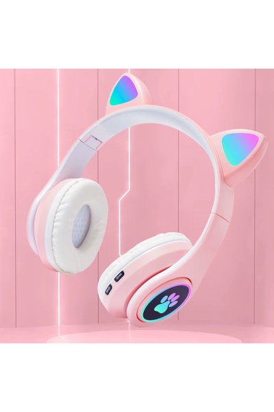 LESGO A+ Kalite Kedi Kulağı Detaylı Bluetooth Kablosuz Rengarenk Işıklı Rgb Çocuk Kulaklık 2025 vers
