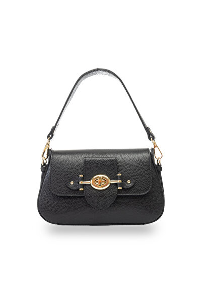 TORO NERO Geantă de damă din piele naturală neagră Eva