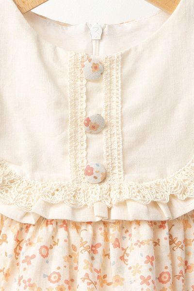 Banamio Riella Baby Girl Child Scalloped Detail Collar Gathered Sleeves Lined Linen Dress