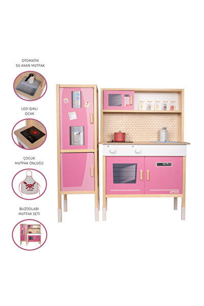 Toysilla T1039 Ahşap Buzdolaplı Sulu Mutfak - Pembe