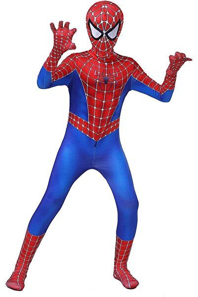 EvrikaUnity Costum primul Om-Paianjen pentru copii, Supererou, Spiderman, 7-8 ani, 150 cm, Rosu / Albastru