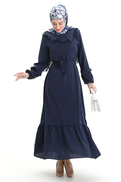 sefamerve Φόρεμα Aerobin Fabric Ruffle Detailed 0023-11 Navy Blue