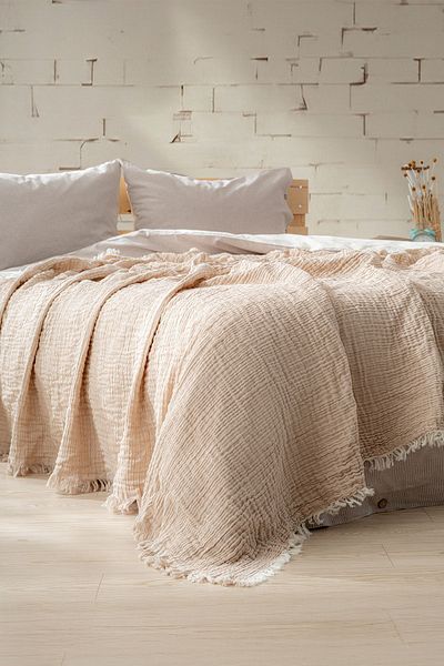 Berolige Easy Muslin Yarn Dye Double Bedspread Beige