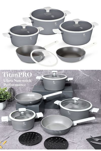 Berlinger Titanium Non-stick Cookware Set Pot Set Aspen Collection 10-piece