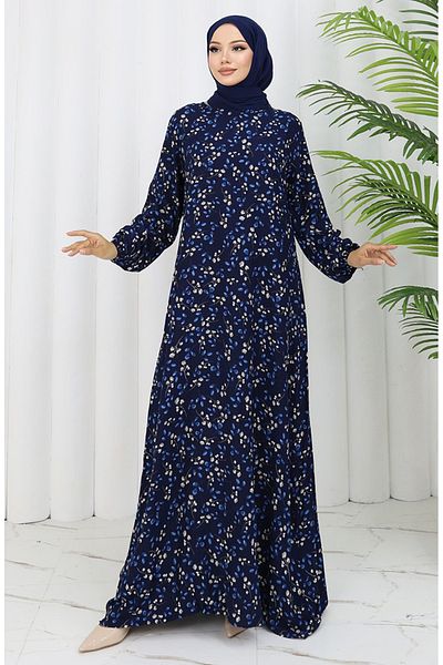sefamerve Φόρεμα με σχέδιο από ύφασμα βισκόζης 0055-03 Navy Blue