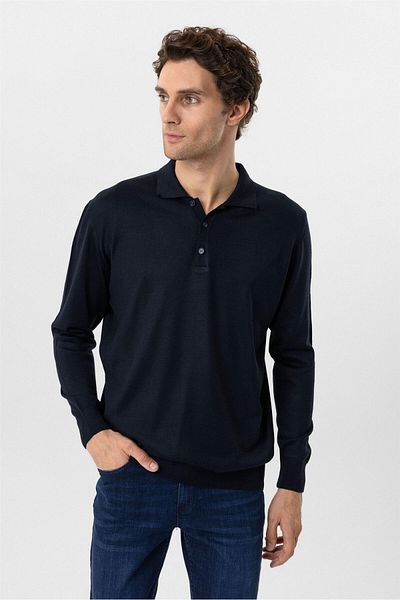 SÜVARİ Πλεκτό με γιακά πόλο Navy Blue Regular