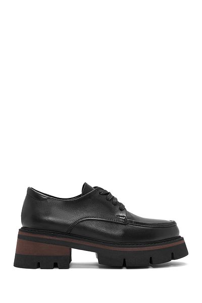 Derimod Women's Black Lace-Up Thick Sole Leather Men's Shoes 24Wfd 189018