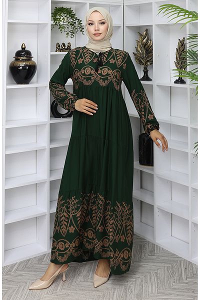 sefamerve Φόρεμα βισκόζης με σχέδιο 4076-04 Emerald Green