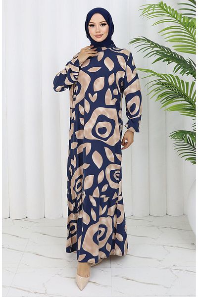 sefamerve Φόρεμα με σχέδιο από ύφασμα βισκόζης 2041-04 Navy Blue Mink
