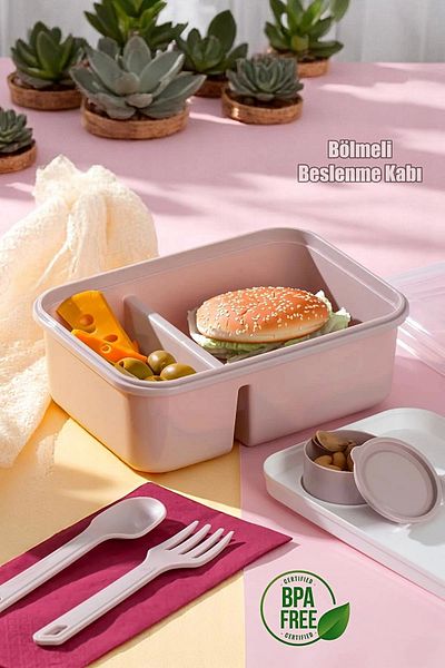 Tilbe Home Self-Ladle Fork Sauce Bowl Compartmented Lunch Box - Portable Lunch Box Soft