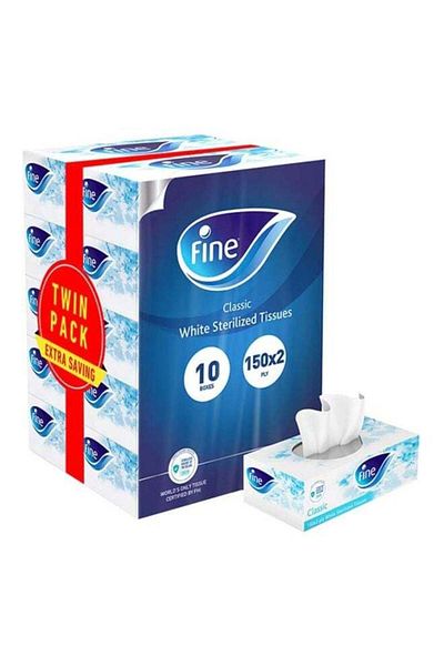 FINE Pack Of 10 Sterilized Facial Tissue White Pack of 10