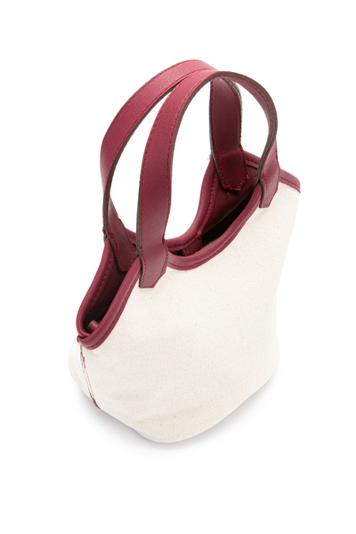 minebag Linen Leather Detailed Women's Cross Bucket Bag Ryan Burgundy