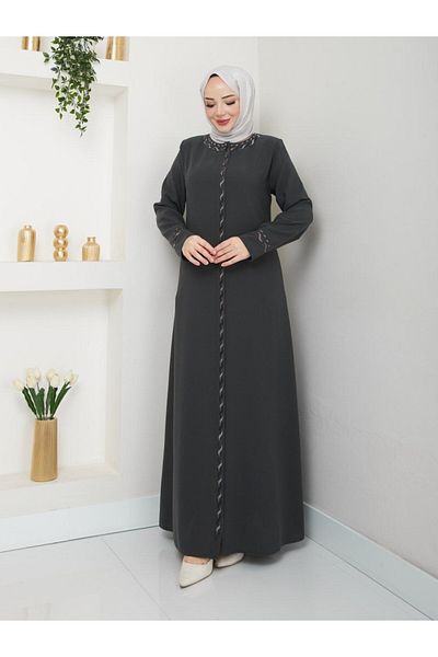 SG SARİALGİYİM Sarial Clothing New Season Full Length Zippered Honeycomb Fabric Summer Abaya Ferace with Embroidery Detail