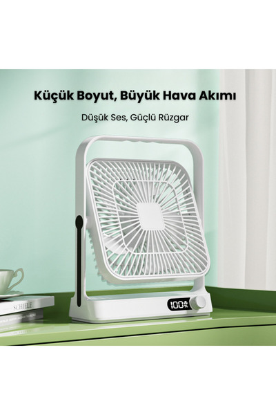 Yussraw Mini Taşınabilir ayarlanabilir Çok Fonksiyonlu Şarjlı Fan Sessiz Öğrenci Yatak Odası Ofis Dijital