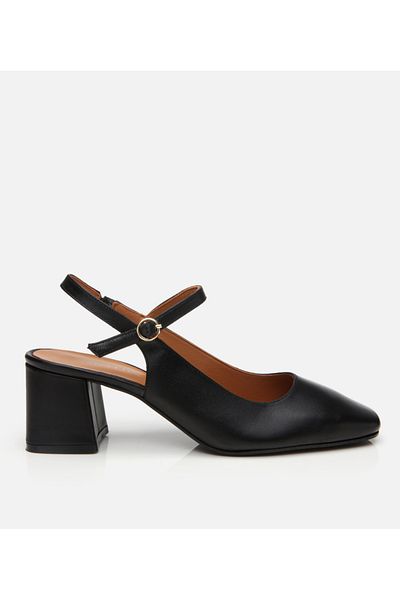 Hotiç Women's Leather Mary Jane Black Slingback Heeled Shoes