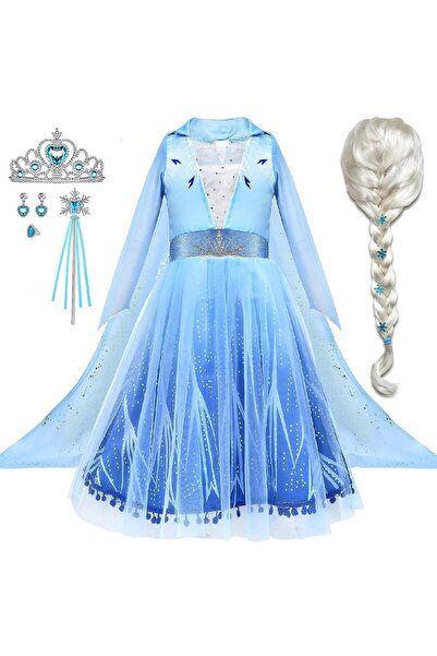EvrikaUnity Rochie Elsa Frozen 2 pentru copii, Set cu coronita, peruca si acc...