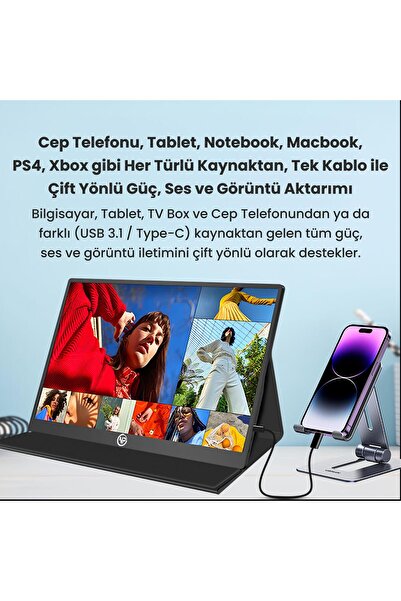 NPO NPM6T 15.6" IPS FHD 5ms 60Hz Type-C Telefon&Oyun Konsolu Uyumlu Dokunmatik Taşınabilir Monitör