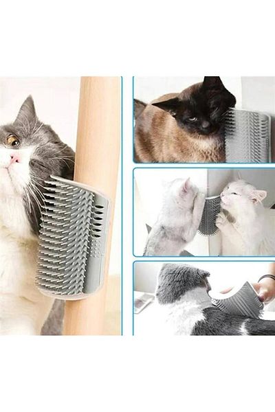 zola Cat corner brush, for massage, made of plastic, flexible bristles, gray, 15.4x8.5x4.7 cm