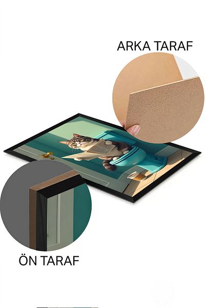 Artavessa Tablou MDF 20x30 cm cu aspect de ramă neagră One Piece, cu imprimeu de pisică - Model 13