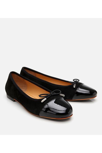 Hotiç Women's Suede Leather Black Flexible Sole Ballerinas