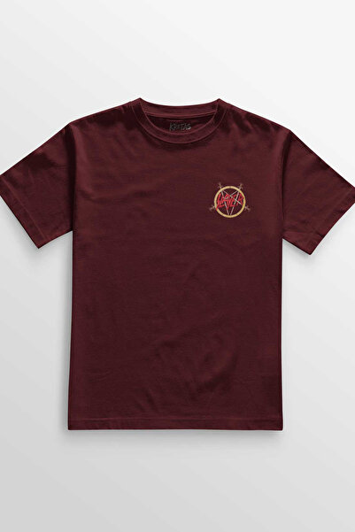 Kretas Unisex bordo crvena T-shirt Slayer metal muzika gitara minimalna predn...