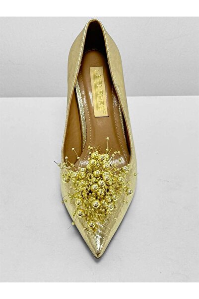 lescarpe 5520 ALTIN LÜKS ALTIN BONCUKLU AKSESUAR KADIN TOPUKLU AYAKKABI