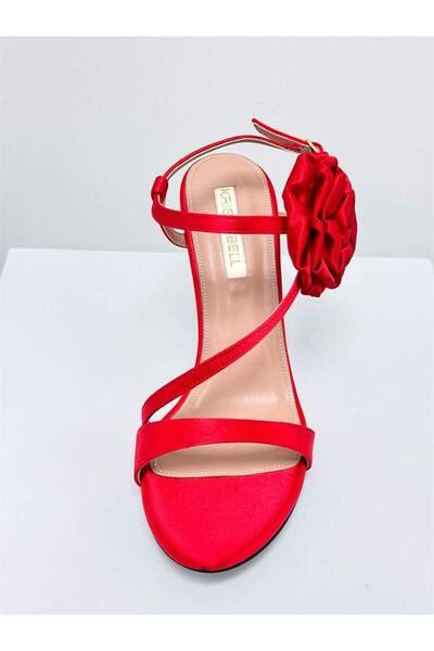 KRISTE BELL 2278 KIRMIZI SATEN GÜL FİYONK DETAYLI KADIN TOPUKLU AYAKKABI